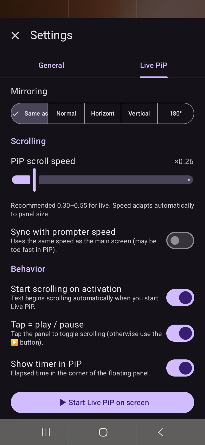 Live PiP overlay